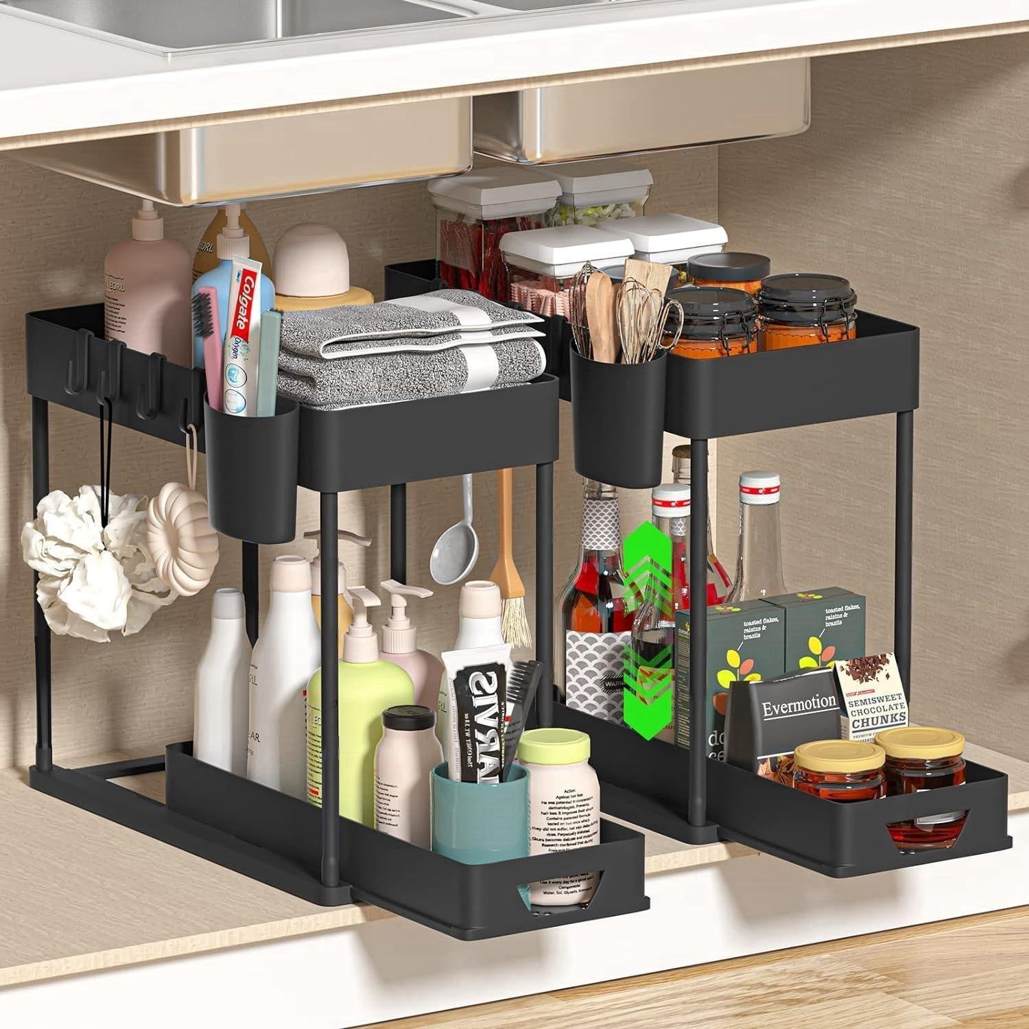 2 Tier Sliding Cabinet Basket Organizer Drawer under Sink Organizer Bathroom Cabinet Organizer under Sink Sorage Ktchen Bathroom Cabinet Waterproof Countertop Shelf