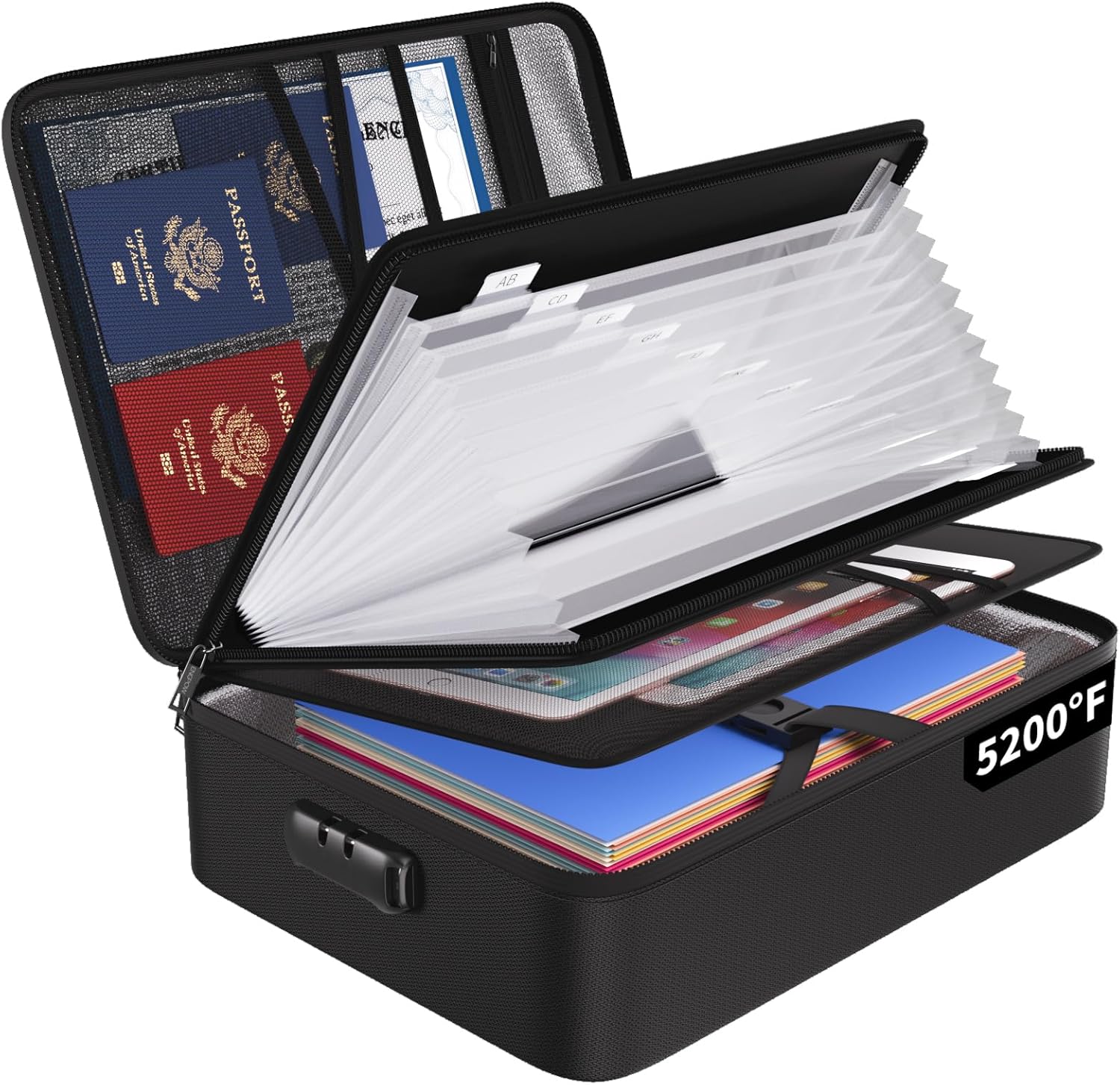 File Organizer Bag with 13 Pocket Accordion File Folder, Fireproof Document Organizer with Lock& Labels,Multi-Layer Portable Home Travel Safe Storage Box for Important Documents,Files and More