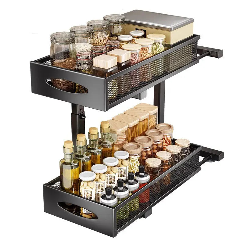 2 Tier Metal Expandable Pull Out Storage Shelf Desktop Organizer Spice Rack under the Sink Rack