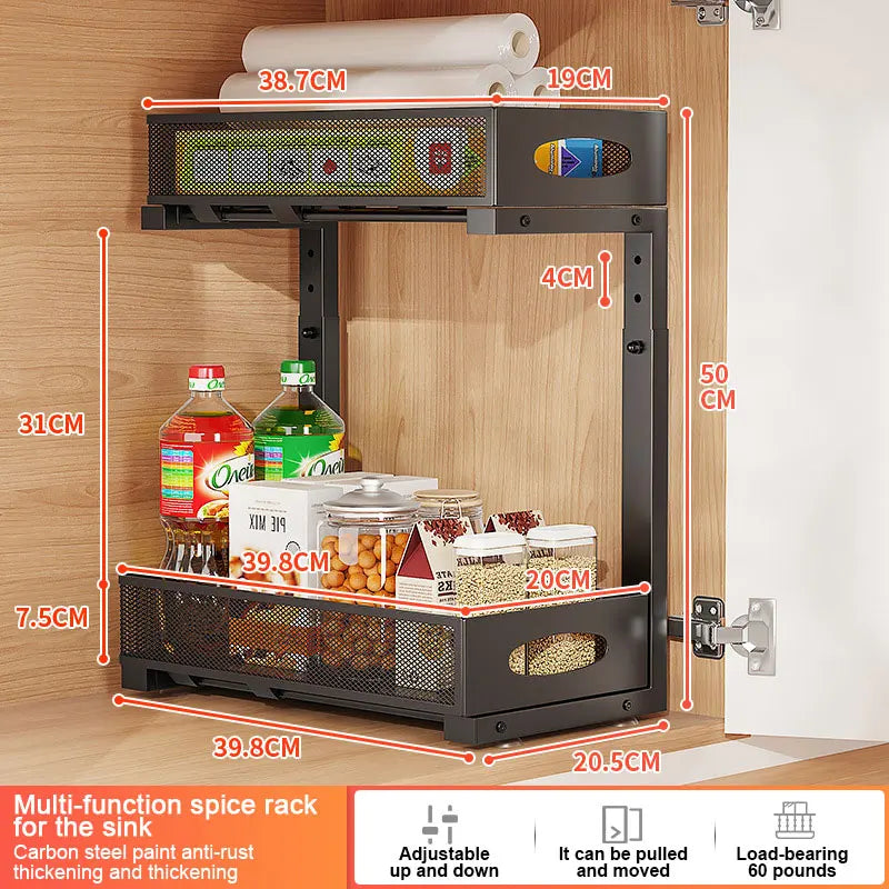 2 Tier Metal Expandable Pull Out Storage Shelf Desktop Organizer Spice Rack under the Sink Rack
