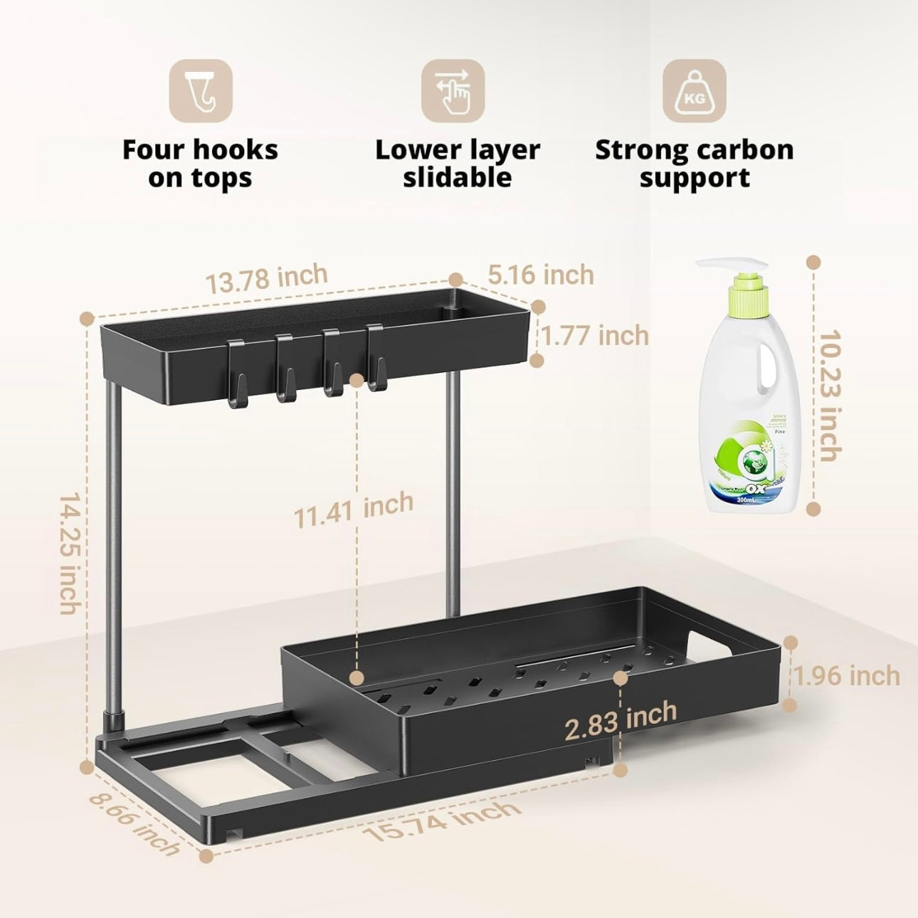 2 Pack Under Sink Organizers and Storage, 2 Tier L-Shape Pull Out Under Cabinet Organizer, Black Under Bathroom Kitchen Sink Organizer with Drawer for Under Counter Storage Organizer